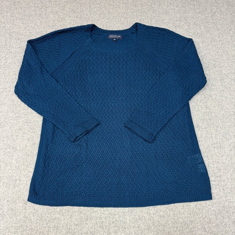Jones New York | Textured Knit Sweater | 2X | Teal Blue | Raglan 3/4 Scoop Neck